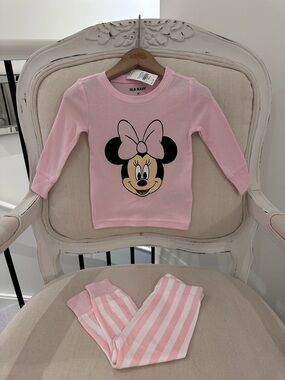 💕 12~18 Mth Sweetheart Pink Cotton Stripe Minnie Mouse Pajama Set NWT